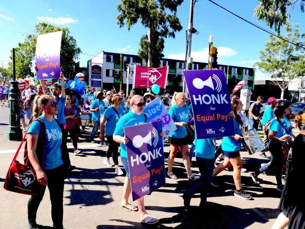 Union members participate in am arch