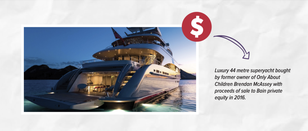 A picture of the luxury 44 metre superyacht bought by former owner of Only About Children.